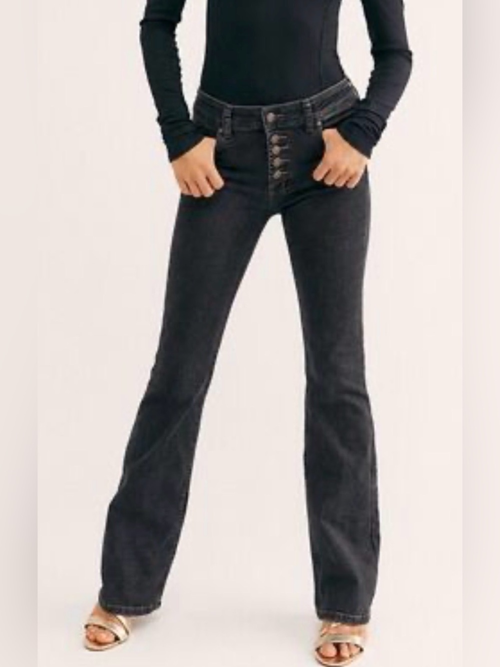 We The Free by Free People Palo Alto High-Rise Bootcut Jeans Washed Black SZ 30